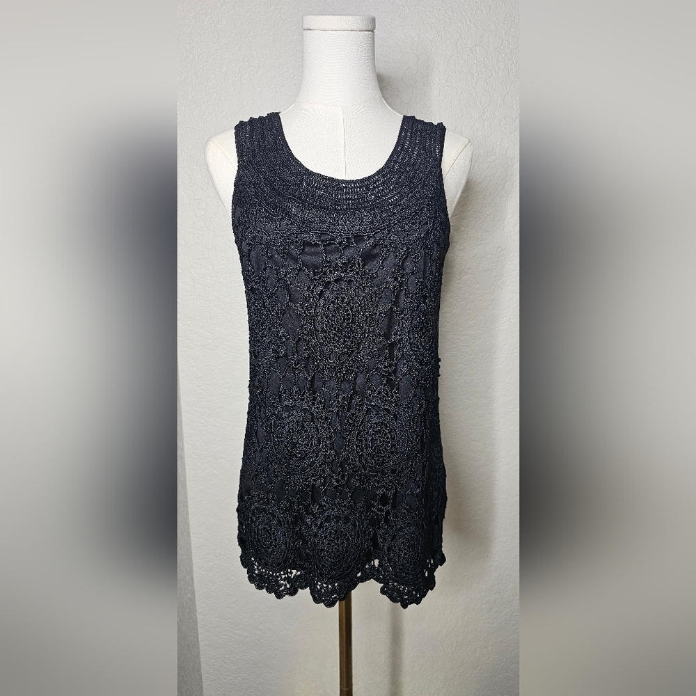 Soft Surroundings Dress Womens S Black Crochet Sleeveless Whimsigoth Flapper